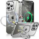 [CD Metal Ring & Invisible 360 Spin Stand] Magnetic Case for iPhone 16 Pro Max [Electroplated Shockproof Bumper ][Compatible with Mag Safe]Cover with Stand for Women Men Slim Clear, Natural Titanium