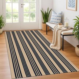 KOZYFLY Striped Front Door Mat 4x6 Ft Brown and Black Front Door Rug Cotton Washable Indoor Outdoor Rug Large Doormats Outdoor Striped Area Rugs for Kitchen Entryway Front Porch