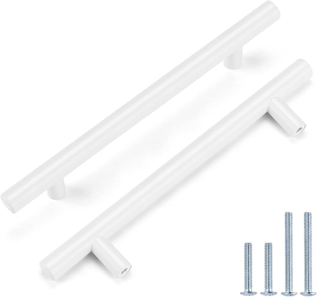 Probrico 5 Pack| White Cabinet Pulls 5 Inch T Bar Euro Style Handles Kitchen Cupboard Stainless Steel Modern Cabinet Hardware