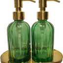 2PCS Soap Dispenser Set with Stainless Steel Tray, Thickened High-Gloss Green Glass Bottle and Gold Stainless Steel Pump for Bathroom Kitchenblue soap Dispenser and Gift.