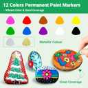 Oil Based Paint Pen, Permanent Paint Marker: Quick-Dry, Waterproof Marker Set of 12 for Rock Painting, Glass, Fabric, Ceramic, Wood, Metal, Mug, Plastic, Stone, Christmas Art Craft Supplies Kit
