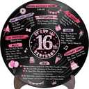 Holkcog Vinyl Record 16th Birthday Decoration, Pink 16 years old Birthday Party Poster Sign With Stand, Pink Girls Themed 16 Year Old Party Supplies, 16th birthday Anniversary table decorations Gifts