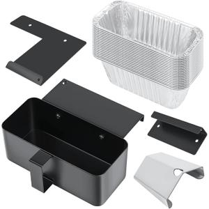 GRISUN Grease Catcher for Blackstone Griddle 17, 22, 28, 30 & 36 inches, 20 Pack Grease Cup Liners, Disposable foil drip Pans for Blackstone Flat Top Grill, Grill Accessories Kit, 3 Different Hooks