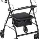 Drive Medical Aluminum Rollator Walker - Fold Up & Removable Back Support - Padded Seat - 6 Inch Wheels - Lightweight Portable Design - Indoor Outdoor Mobility Aid - Black