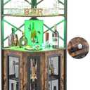 Aheaplus Corner Bar Cabinet with Power Outlet, Industrial Wine Cabinet with LED Strip and Glass Holder, 5-Tiers Liquor Cabinet Bar Unit for Home, Corner Display Cabinet for Small Space, Rustic Brown