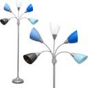Simple Designs LF2006-SBG 67" Contemporary Multi Head Medusa 5 Light Adjustable Gooseneck Silver Floor Lamp with Blue, White, Gray Shades for Kids Bedroom Playroom Living Room Office (30 x 10 x 67)