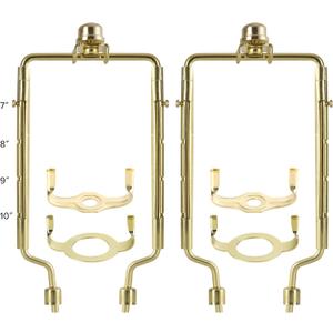 GO&SO Set of 2 Gold Adjustable Lamp Shade Holder, 7 8 9 10 inch Lamp Harp Kit,Fit both Standard Lamp Rod and E26 Light Base UNO Fitter Adapter,DIY Lamp Shade Holder Replacement,for Table & Floor Lamps