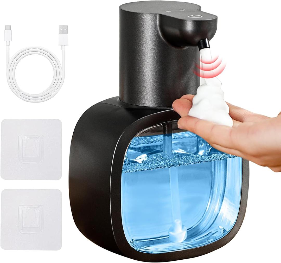 Automatic Foaming Soap Dispenser, 17oz/500ml Touchless Rechargeable with 4-Level Adjustable & IPX5 Waterproof - Level Display for Wall/Tabletop Use in Bathroom, Kitchen, Black