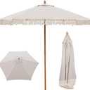 9 FT Patio Umbrella with Fringe,Fringe Portable Beach Umbrella,Heavy-Duty Metal Frame,6 Ribs with Ventilated Canopy,UV Protection & Waterproof, Suitable for Garden,Deck,Pool,Patio Table