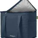 Nook Theory Reusable Insulated Grocery Bag - Leak Proof, X Large Insulated Cooler Bag - Insulated Shopping Bags for Groceries - Travel Cooler Bag for Frozen and Hot Food with Zippered Top (Deep Blue)