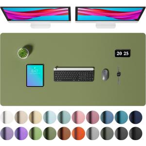 Aothia Faux Leather Desk Mat Large Mouse Pad, Non-Slip PU Leather Blotter, Waterproof Writing Surface for Office and Home (Olive Green, 47.2" x 23.6")
