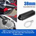 38mm Exhaust Silencer Muffler Pipe & Clamp Motorcycle for 50cc 70cc 90cc 110cc 125cc 150cc 160cc for Honda Yamaha Kawasaki Taotao Sport-B Pit Bike Dirt Bike 4 Wheeler ATV Quad Motocross Black