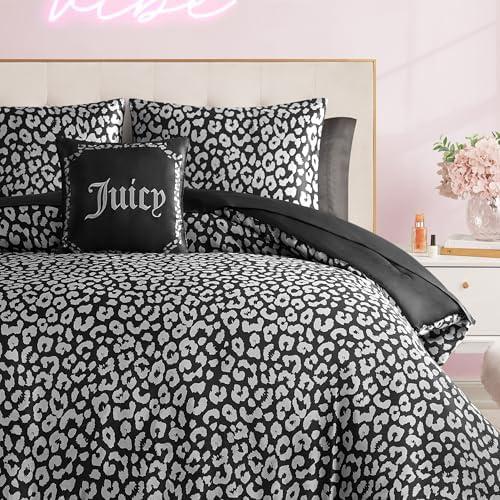 Juicy Couture Modern Black Leopard Satin Full Comforter Set - Luxury Bed in a Bag – Soft & Stylish 8-Piece Bedding Collection
