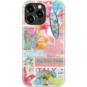 LUMARKE for iPhone 15 Pro Max Case Cute,Aesthetic Italian Coquette Pink Floral Beachy Costal Shell,Compatible with Magsafe,Trendy Cool Retro Western Girly Protective Slim Phone Cover for Women Girls