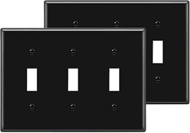 BESTTEN 2 Pack 3-Gang Toggle Wall Plate, Unbreakable Polycarbonate Toggle Light Switch Cover, Standard Size, UL Listed, Black
