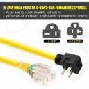 Kanayu 6.6FT NEMA 5-20 Extension Cord, 5-20P Male Plug to 5-20/5-15R Female Receptacle, 20 Amp T-Blade Outlet Extension Power Cord with Indicator Light, 12 AWG, ETL Listed