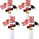 24Pcs Red 2025 Graduation Centerpieces Sticks, Graduation Party Centerpieces for Tables 2025 Red Class of 2025 Table Centerpieces Decorations