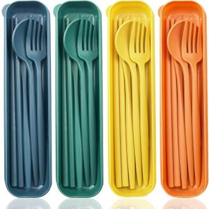 ELANE 4 Sets Reusable Travel Utensils Set with Case,Camping Cutlery Set Reusable Cutlery Set with Case,Utensil Sets for Lunch Picnic Daily Use Outdoor (color 1)