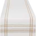 DII French Stripe Dining Table Collection Farmhouse Style Table Runner, 14x72 Inches, White Chambray