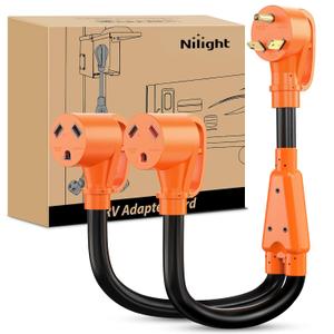 Nilight 30 Amp RV Y Splitter Adapter Cord 30A Male Plug to Two 30A Female Receptacle NEMA TT-30P TT-30R Pure Copper Heavy Duty Heavy Duty STW 10 AWG Cable for RV Camper Generator