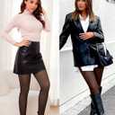 QooNoo Women Fleece Lined Tights High Waisted Pantyhose Opaque Black Sheer Translucent Winter Warm Leggings Shapewear (XL)