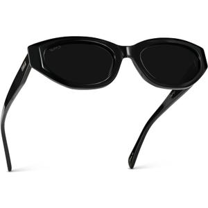 WearMe Pro - Women's Polarized Sunglasses, Narrow Fashion Cat-Eye Acetate Frame, Oval Lenses, Hand-Polished (Black / Triple Black Lens)