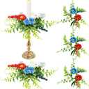 4 PCS Patriotic American Taper Candle Rings Wreaths 1.38" Mini 4th of July Floral Taper Candle Holder with Daisy Artificial Independence Day Table Centerpieces Wreath for Party Home Candlesticks Decor