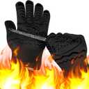 1472F Extreme Heat Resistant Gloves for Grill BBQ, Oven Gloves for Cooking, Grilling, Baking, and Camping  Oven Mitts with Fingers for Kitchen, Smoker, Cast Iron, Fire Pit, Pizza, Fryer, Barbecue (Black With Gray Silicone Strips)