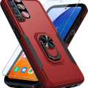 Janmitta Compatible with Samsung Galaxy A14 5G Case with Screen Protector+Camera Lens Protector,Heavy Duty Full Body Phone Cover Built in Ring Holder Kickstand,2023 Red