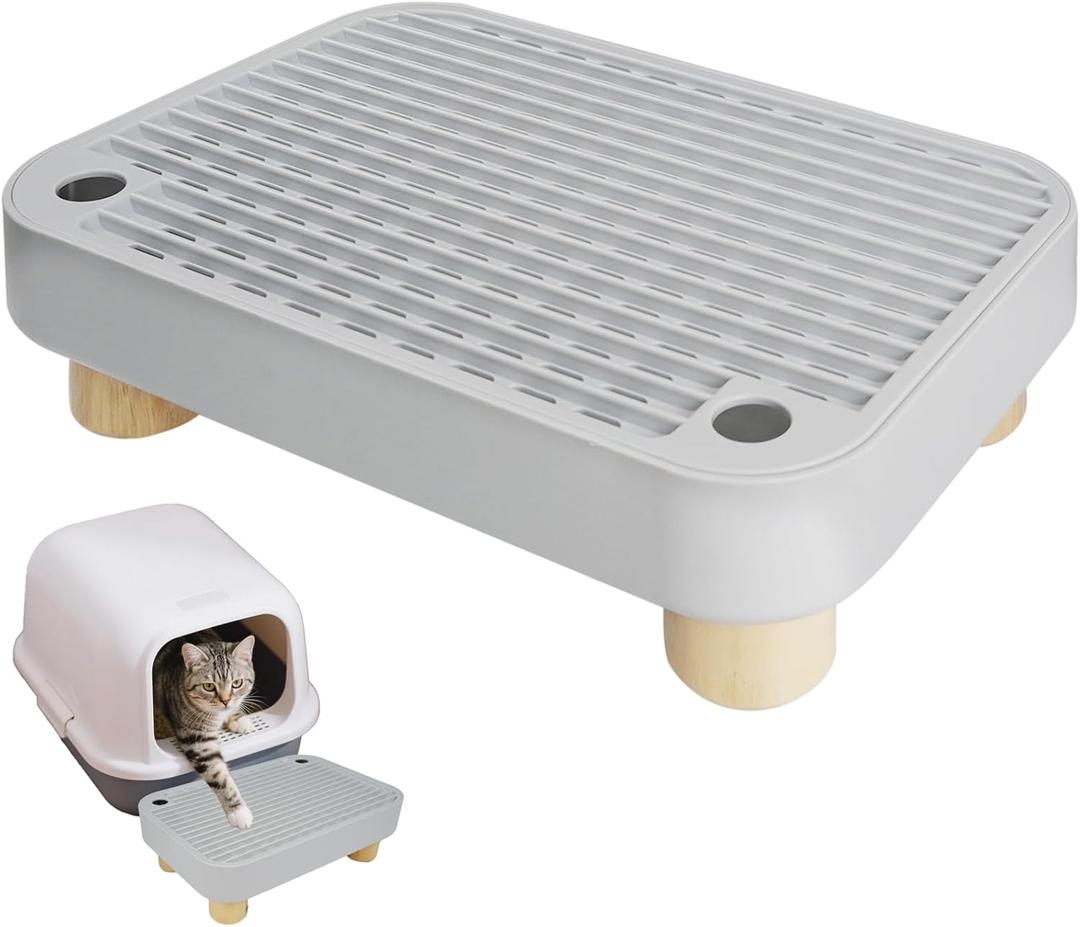 Automatic Litter Box Step with Wooden Top  Removable, Waterproof & Non-Slip Step, Easy Clean Pet Supplies for Cats & Kittens