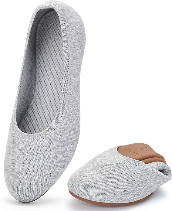 Puxowe Women's Ballet Flats Breathable Knit Slip On Comfortable Round Toe Walking Shoes with Arch Support Insole for Work, Size 8