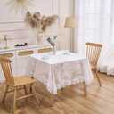 White Floral Embroidered Lace Square Tablecloth 55x55 Vintage Table Cover (White, 55x55, Square)