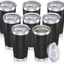 20 oz Tumbler with Lid Stainless Steel Insulated Tumblers Bulk Double Wall Vacuum Cups Powder Coated Travel Mug Keep Drink Cold and Hot, Black, 8 Pack