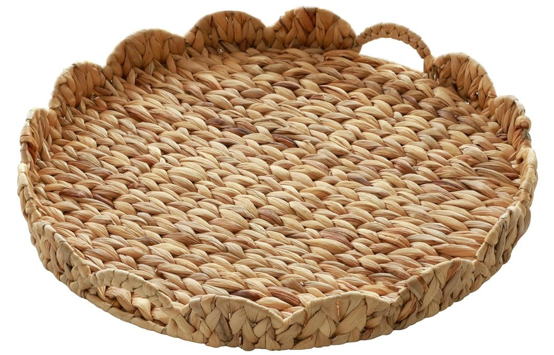 Gurfuy Extra Large Round Ottoman Table Tray with Handles - 19.7" Handmade Wicker Serving Hand Woven Tray for Farmhouse Decorative Oversized Coffee Table Trays Living Room Kitchen Counter Breakfast