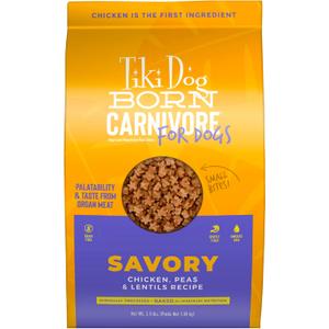 Tiki Dog Born Carnivore for Dogs, Savory Chicken, Peas & Lentils Recipe, Grain Free Baked Kibble for Maximum Nutrition, For Adult Dogs and All Size Breed Dogs, 3.5 lbs. Bag (EXP 03/08/27)