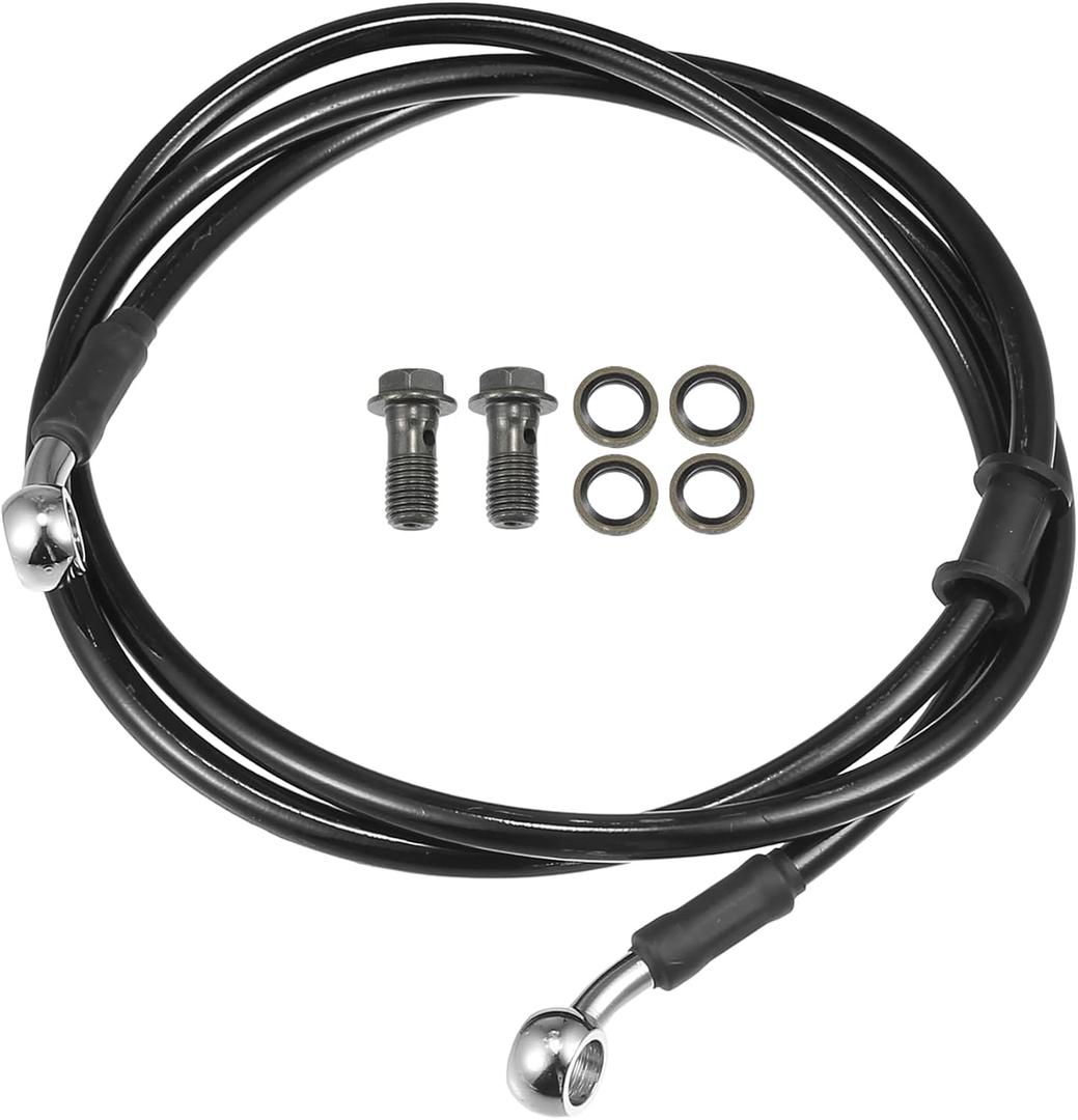 Motoforti Universal Brake Hose Motorcycle ATV Dirt Bike Motocross Braided Hydraulic Brake Line Oil Hose Pipeline, 140cm, Metal, Black Silver Tone, 1 Set