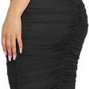 Women's Sexy V Neck Tie Halter Mesh Ruffle Hem Ruched Bodycon Cocktail Party Maxi Dresses (S)