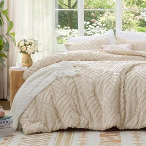 BEDELITE Queen Comforter Set - Tufted Boho Bedding Set, Beige Boho Comforter, Soft Lightweight Comforter Queen, 3 Pieces Farmhouse Jacquard Bed Set for All Seasons