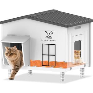 Indestructible Large Heated Cat House for Outside, Heated Outdoor Cat House 100% Weatherproof with Escape Door, Insulated Outdoor Cat Shelter for Multiple Cats, Feral Stray Kitty. 40x50CM, Grey/Green/White