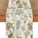 Artoid Mode Wildflowers Floral Spring Table Runner, Seasonal Summer Butterfly Kitchen Dining Table Decoration for Home Party 13x72 Inch (Beige)