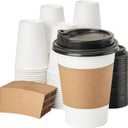 RACETOP 100 pack Disposable Coffee Cups with Lids 12 oz, Hot Paper Cups with Lids, To Go Cup with Lid (White)