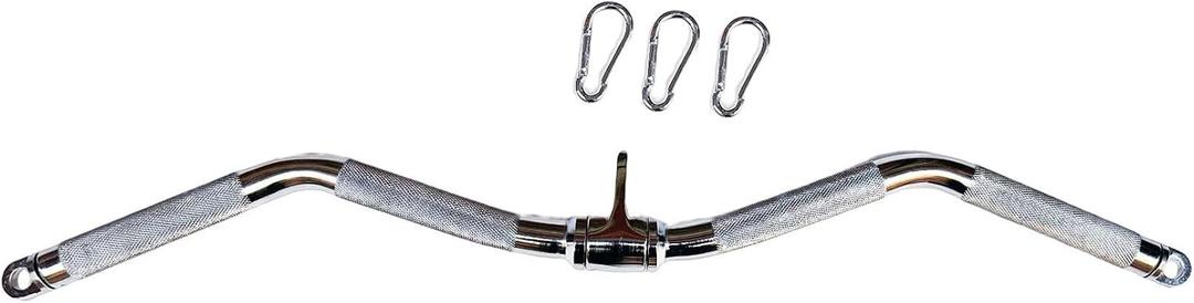 Lat Cable Machine Attachment Curl Pulldown Barbell Revolving Bar, Multi-Exerciser Cable Attachment, Solid Steel Tricep Press Down Bar with Rubber Handgrips & Revolving Hanger 28 Inch Chrome