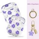 Compatible with AirPods Case Cover, Soft TPU Case with Cute Flower Pattern for AirPods 2&1 Generation Case with Pendant Keychain and Carabiner for Girls Women (Purple)