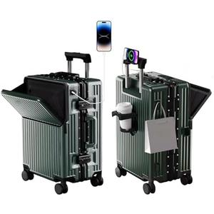 AIWEINY Zipperless Luggage, Polycarbonate Aluminum Hard Shell, Expandable Carry-On Suitcase with Spinner Wheels, Hard Shell Suitcase, 20 Inch Cabin