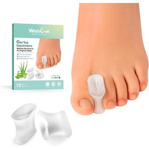 Welnove 12-Pack Gel Toe Separators  Bunion Pads  Toe Spacers for Straightening Overlapping Toes for Men and Women - Transparent