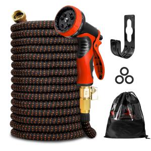 KOTTO Expandable Garden Water Hose, 10 Spray Nozzles, Anti-Rust Solid Brass Connector, Lightweight No-Kink Flexible - Red 50ft