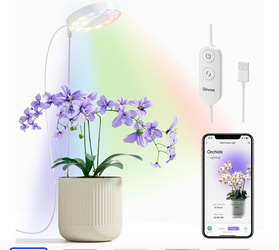 Diivoo Bluetooth Plant Light, Led Grow Lights Full Spectrum for Indoor Plants, APP with Growth Spectrum of 27 Species & 2 Light Modes & Automatic Timer with Stepless Dimming for Flowers, Bonsais etc