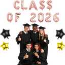 2 x Class of 2026 Graduation Decorations, 16 Inch Rose Gold Foil Balloons Freely Combine 2026, 18 Inch Star Balloons for High School College Grad Gift Ins Photo Party Supplies