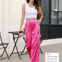 ZAFUL Womens Satin Pants Wide Leg High Waisted Cargo Pants Silky Dressy Casual Slack Trousers (Pink, XXL)