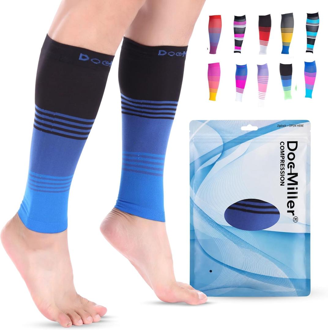 Doc Miller Calf Compression Sleeve for Men & Women 2030 mmHg Graduated Compression, Footless Compression Socks Alternative for Running, Shin Splints, Swelling, Varicose Veins Calf Support, 1 Pair